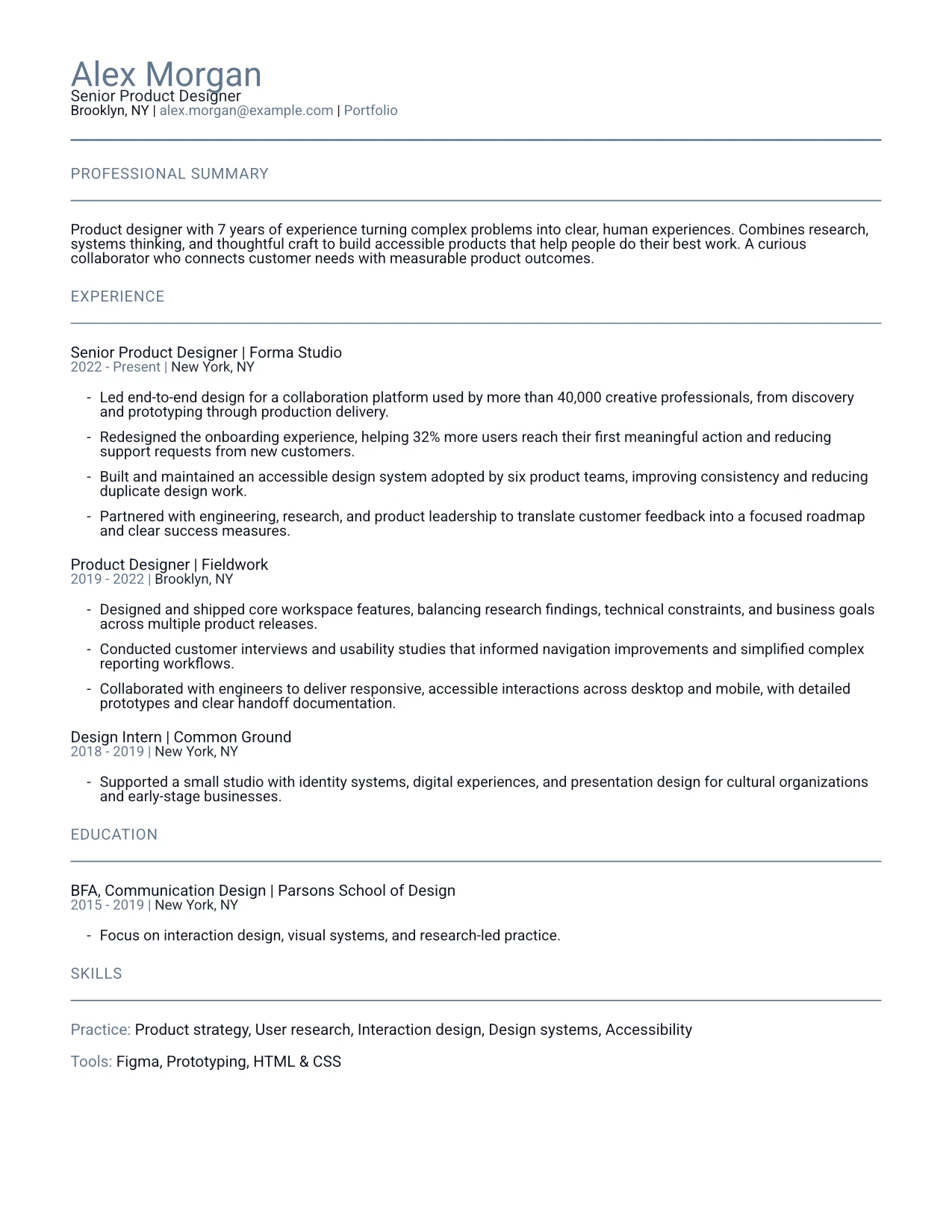ATS Linear sample resume for Alex Morgan