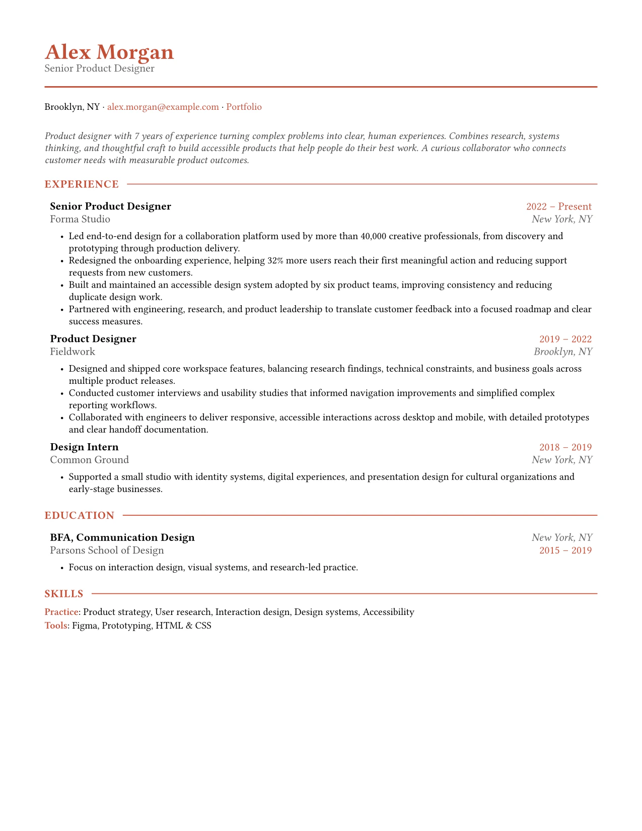 Classic Professional sample resume for Alex Morgan